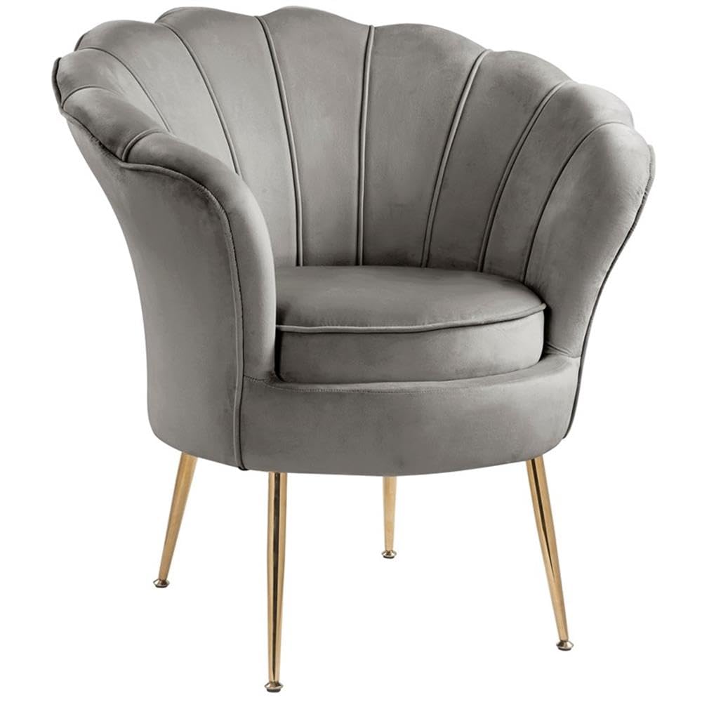 Lilola Home Angelina Gray Velvet Scalloped Back Barrel Accent Chair With Metal Legs